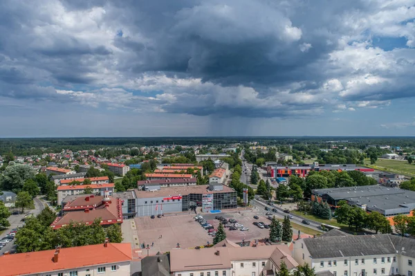 Flygfoto Över Staden Vid Solnedgången Vacker Höst Stad Landskap — Stockfoto