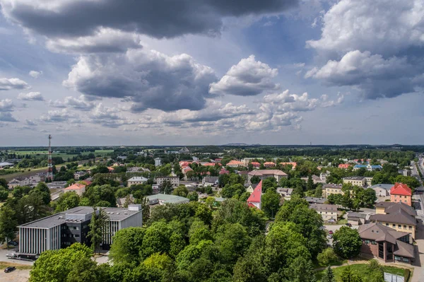 Letecký Výhled Město Při Západu Slunce Krásná Podzimní Městská Krajina — Stock fotografie