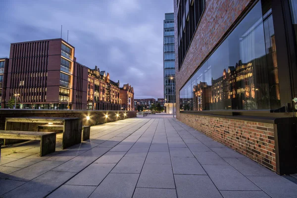 Hamburg Alemania Julio 2018 Distrito Almacenes Hamburgo Speicherstadt Por Noche — Foto de Stock