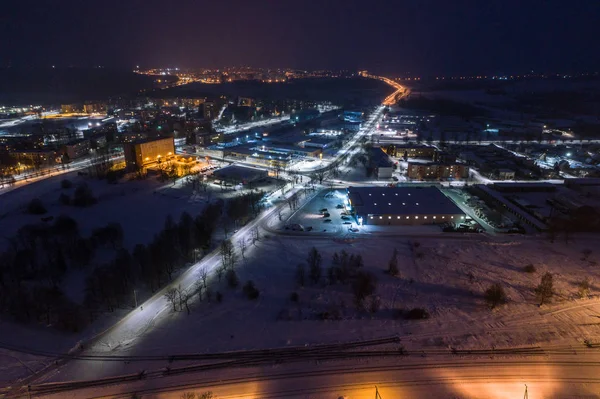 Kış Geceleri Şehrin Havadan Görünümü Muhteşem Kış Manzarası — Stok fotoğraf