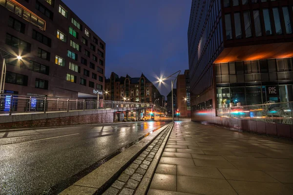 Hamburg Allemagne Juillet 2018 Quartier Des Entrepôts Hambourg Speicherstadt Nuit — Photo