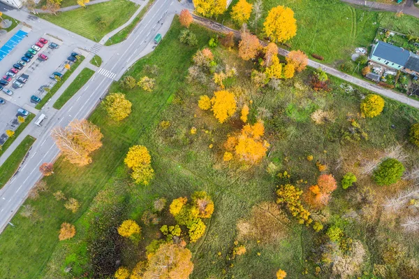Letecký Výhled Město Při Západu Slunce Krásná Podzimní Městská Krajina — Stock fotografie