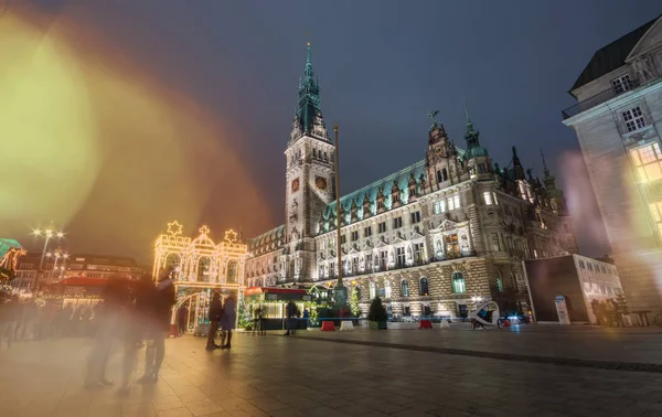 Hamburg Deutschland 2017 Weihnachtszeit Hamburg Deutschland Rathaus Nacht Lange Belichtung — Stockfoto