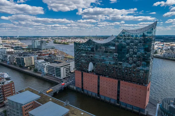 Hamburg Németország Június 2018 Légifelvételek Elbphilharmonie Hamburgban Nyári Városkép — Stock Fotó