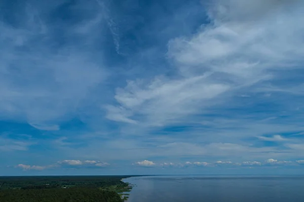 Vue Aérienne Lac Bleu Côte Plage Sable Paysage Naturel — Photo