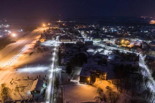 Letecký Pohled Město Zimní Noci Úžasné Zimní Krajina — Stock fotografie