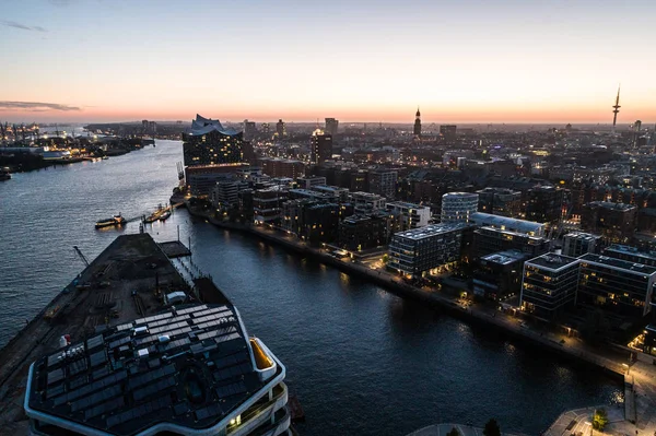 Vista Aérea Del Distrito Portuario Sala Conciertos Elbphilharmonie Centro Hamburgo — Foto de Stock