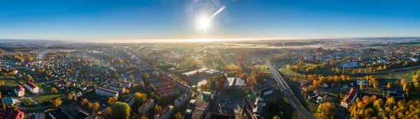 Luchtfoto Van Stad Bij Zonsondergang Prachtig Herfst Stadslandschap — Stockfoto
