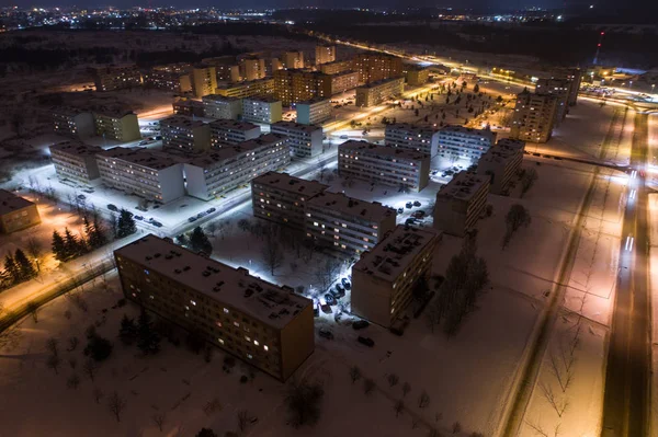 Letecký Pohled Město Noci Zimní Krajina — Stock fotografie