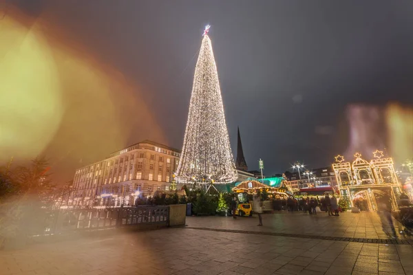 Kersttijd Hamburg Duitsland Het Stadhuis Nacht Lange Blootstelling Licht Lekken — Stockfoto