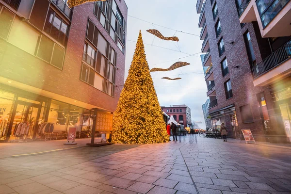 Kersttijd Hamburg Duitsland Het Stadhuis Nacht Lange Blootstelling Licht Lekken — Stockfoto