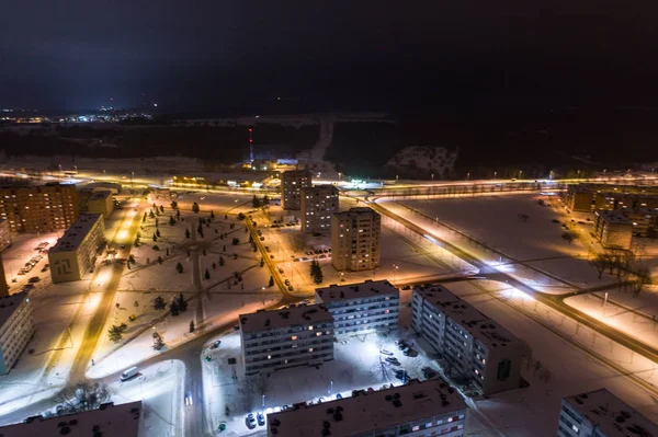 Vedere Aeriană Orașului Noaptea Peisaj Iarnă — Fotografie, imagine de stoc