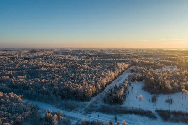 Вид Повітря Прекрасний Захід Сонця Зимовому Лісі — стокове фото