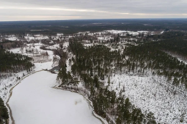 Vista Aérea Del Río Congelado Presa Paisaje Invernal Panorama —  Fotos de Stock