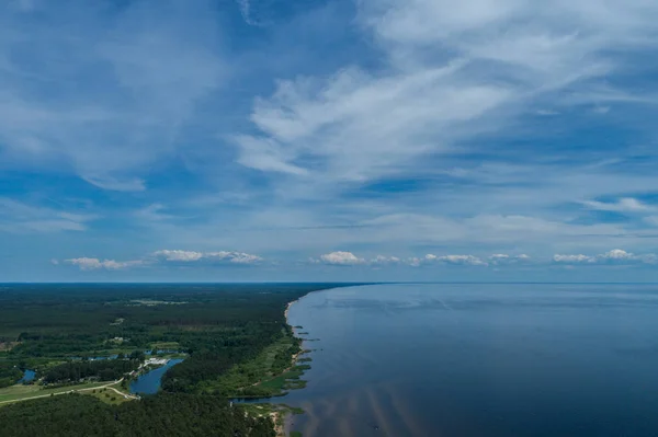 Vista Aérea Lago Azul Costa Praia Arenosa Natureza Paisagem — Fotografia de Stock