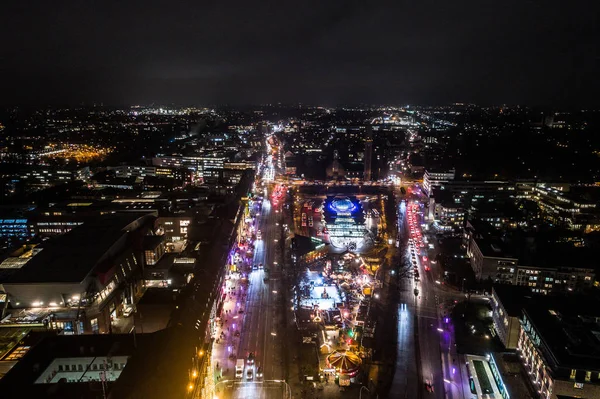 Lucht Mening Van Hamburg Bij Nacht Duitsland Kersttijd Post Van — Stockfoto