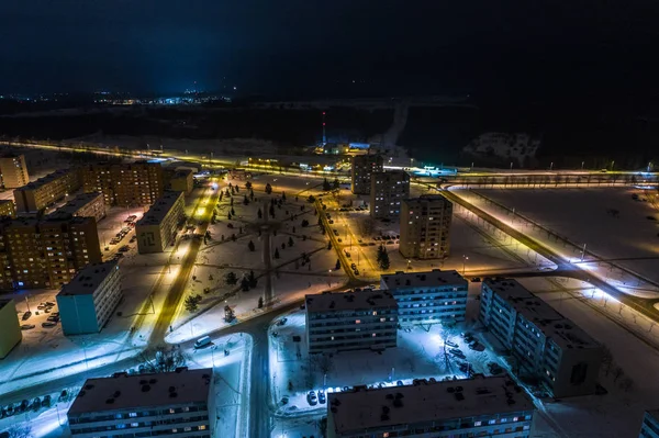 Geceleri Şehrin Havadan Görünümü Kış Manzarası — Stok fotoğraf