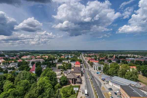 Flygfoto Över Staden Vid Solnedgången Vacker Höst Stad Landskap — Stockfoto