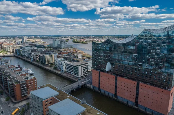 Hamburg Alemania Junio 2018 Vista Aérea Filarmónica Elbphilharmonie Hamburgo Verano — Foto de Stock