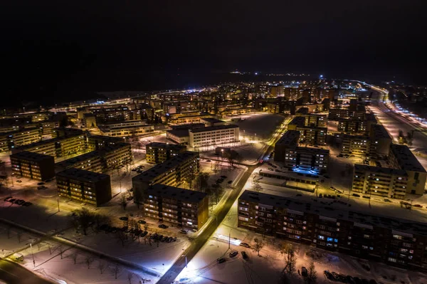 Flygplatsutsikt Över Staden Natten Vinterlandskap — Stockfoto