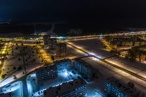 Letecký Pohled Město Noci Zimní Krajina — Stock fotografie