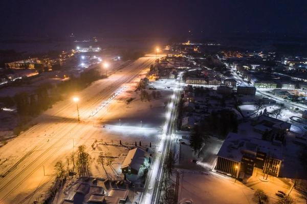 Letecký Pohled Město Zimní Noci Úžasné Zimní Krajina — Stock fotografie