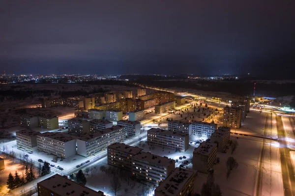 Vista Aérea Ciudad Por Noche Paisaje Invierno — Foto de Stock