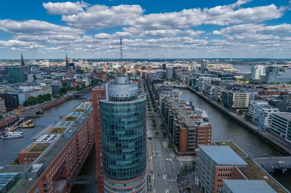 Vista Aérea Del Increíble Puerto Hamburgo Alemania Barcos Barcos Hermosos — Foto de Stock