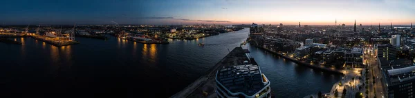 Vista Aérea Del Distrito Portuario Sala Conciertos Elbphilharmonie Centro Hamburgo —  Fotos de Stock