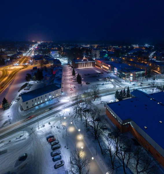 Kış Geceleri Şehrin Havadan Görünümü Muhteşem Kış Manzarası — Stok fotoğraf