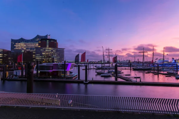 Skyline Della Città Notte Vista Sul Quartiere Portuale Amburgo Germania — Foto Stock