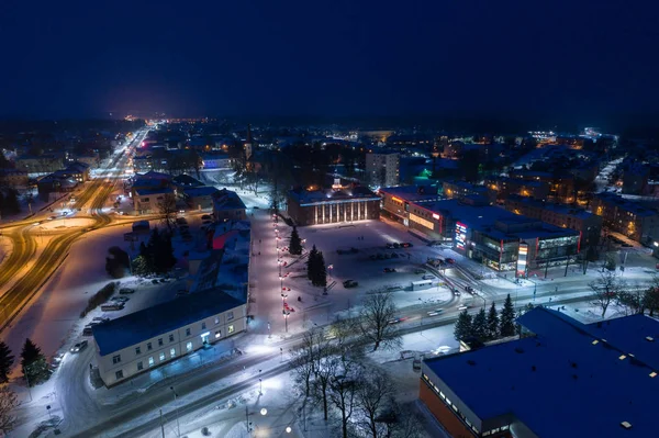 Flygfoto Över Staden Vinternatt Fantastiska Vinterlandskap — Stockfoto