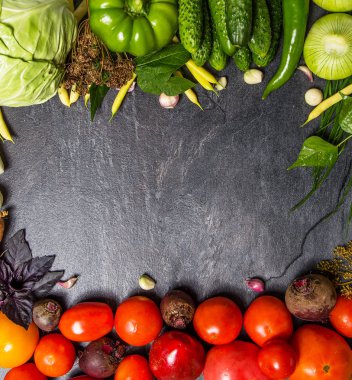 koyu bir doğal arka plan üzerinde bahçeden sebze