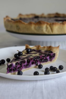 dilim böğürtlenli pasta beyaz bir tabak içinde