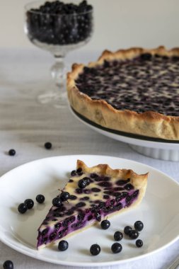 dilim böğürtlenli pasta beyaz bir tabak içinde