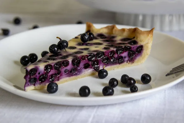 Pedazo Pastel Arándanos Plato Blanco — Foto de Stock