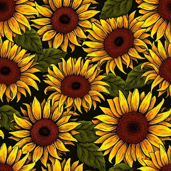 yaprakları ile ayçiçeği çiçeği, dikişsiz desen, arka plan