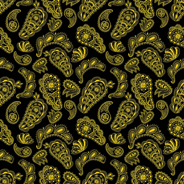 Dikişsiz desen 'salatalık'. Siyah arka plan üzerine altın anahat.