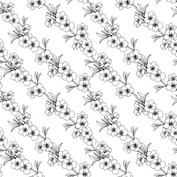 Sakura ile dikişsiz desen. Grafik çizim stili.