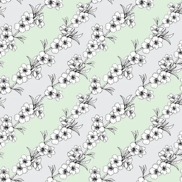 Sakura ile dikişsiz desen. Grafik çizim stili.