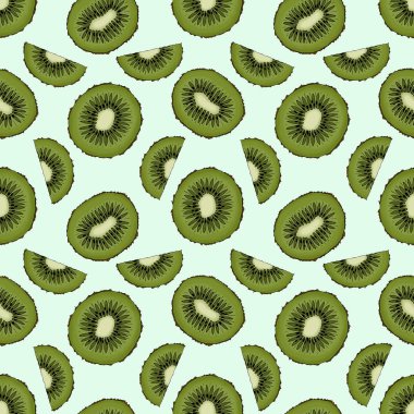 Yeşil arka planda kivi ile dikişsiz desen.