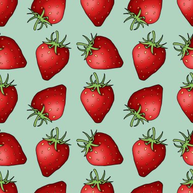 Mavi arka plan üzerinde çilek ile dikişsiz desen.
