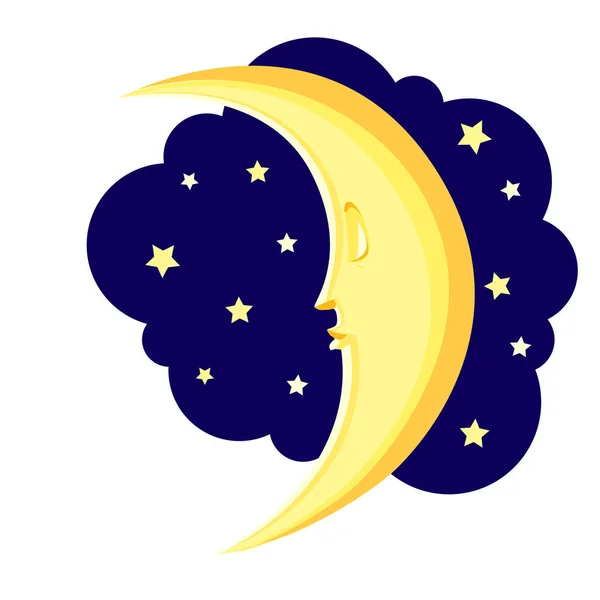 在夜空中与星星睡的月亮 — 图库矢量图片