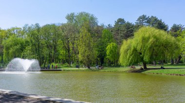 Debrecen Hungary 04 19 2019 turistler ve yerliler Debrecens Great Forest Park'ta iyi vakit ler din