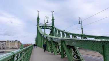 Budapeşte Macaristan 03 16 2019 turistler ve yerliler Budapeşte Özgürlük Köprüsü çapraz