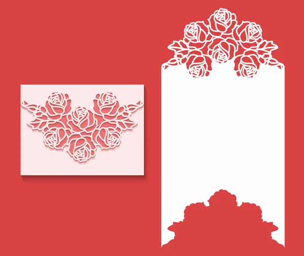 Χαρτί Ευχετήρια Κάρτα Δαντέλα Σύνορα Μοτίβο Των Τριαντάφυλλων Κόψτε Πρότυπο — Διανυσματικό Αρχείο