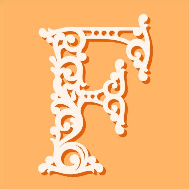 Lazer şablon kesti. İlk monogram harfler. Süslü çiçekli Alfabe harf. Kağıt kesme için kullanılabilir. Çiçek ahşap alfabe yazı tipi mektup. Telkari kesme desen. Vektör çizim.