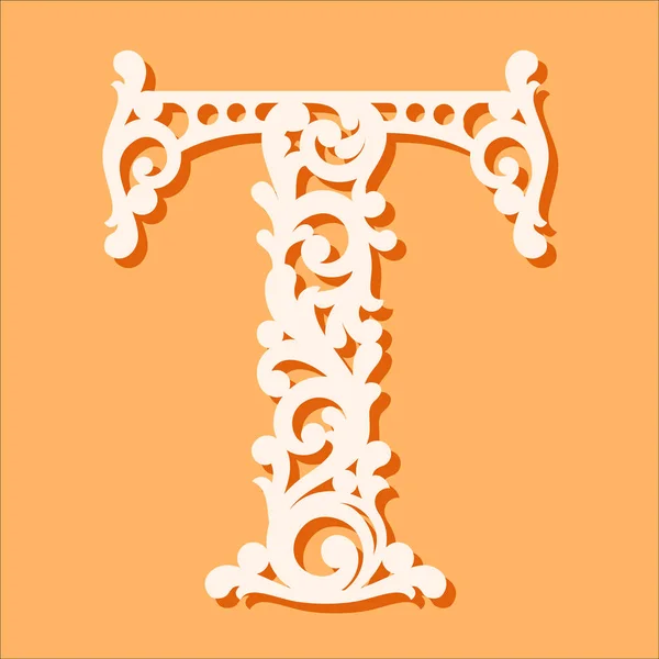 Laser Cut Template Initial Monogram Letters Fancy Floral Alphabet Letter — Stock Vector
