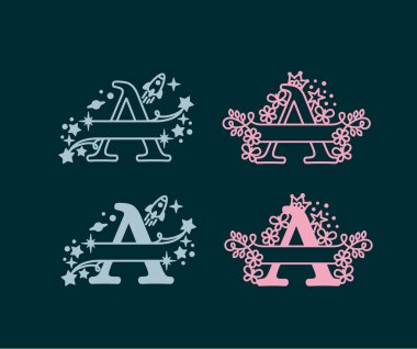 Alfabe Böl Monogramları. Bebek ismi monogramı. Harf Monogramını böl. Alfabe Çerçeve Yazıtipi. Lazer şablonu kesti. İlk harfler..