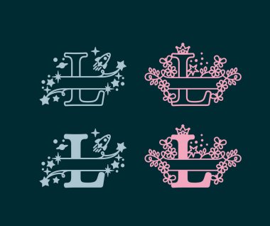 Alfabe Böl Monogramları. Bebek ismi monogramı. Harf Monogramını böl. Alfabe Çerçeve Yazıtipi. Lazer şablonu kesti. İlk harfler..